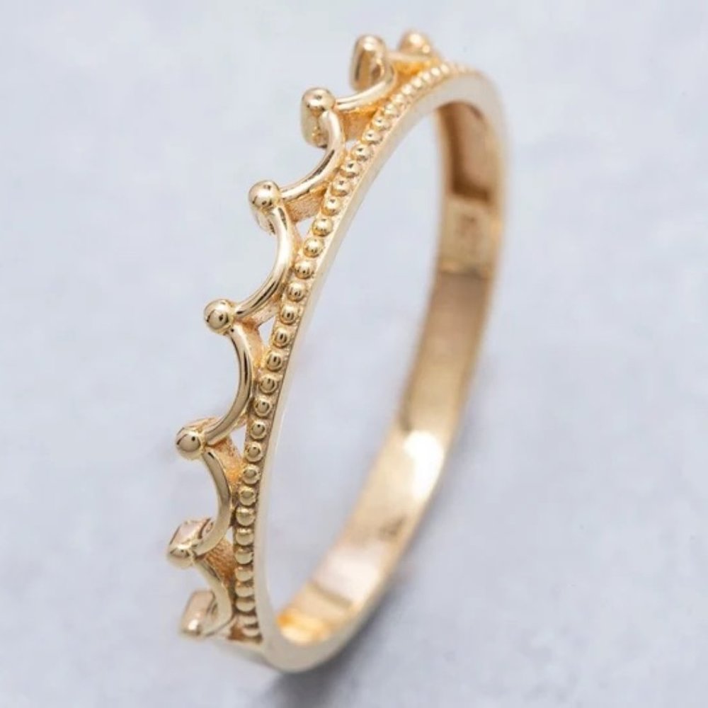 Solid Gold Plated Thin Crown Ring, Princess Crown